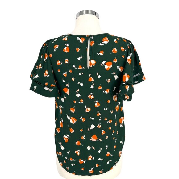 Ann Taylor Green Floral Ruffled Flutter Sleeve Blouse Size XS - Picture 7 of 10